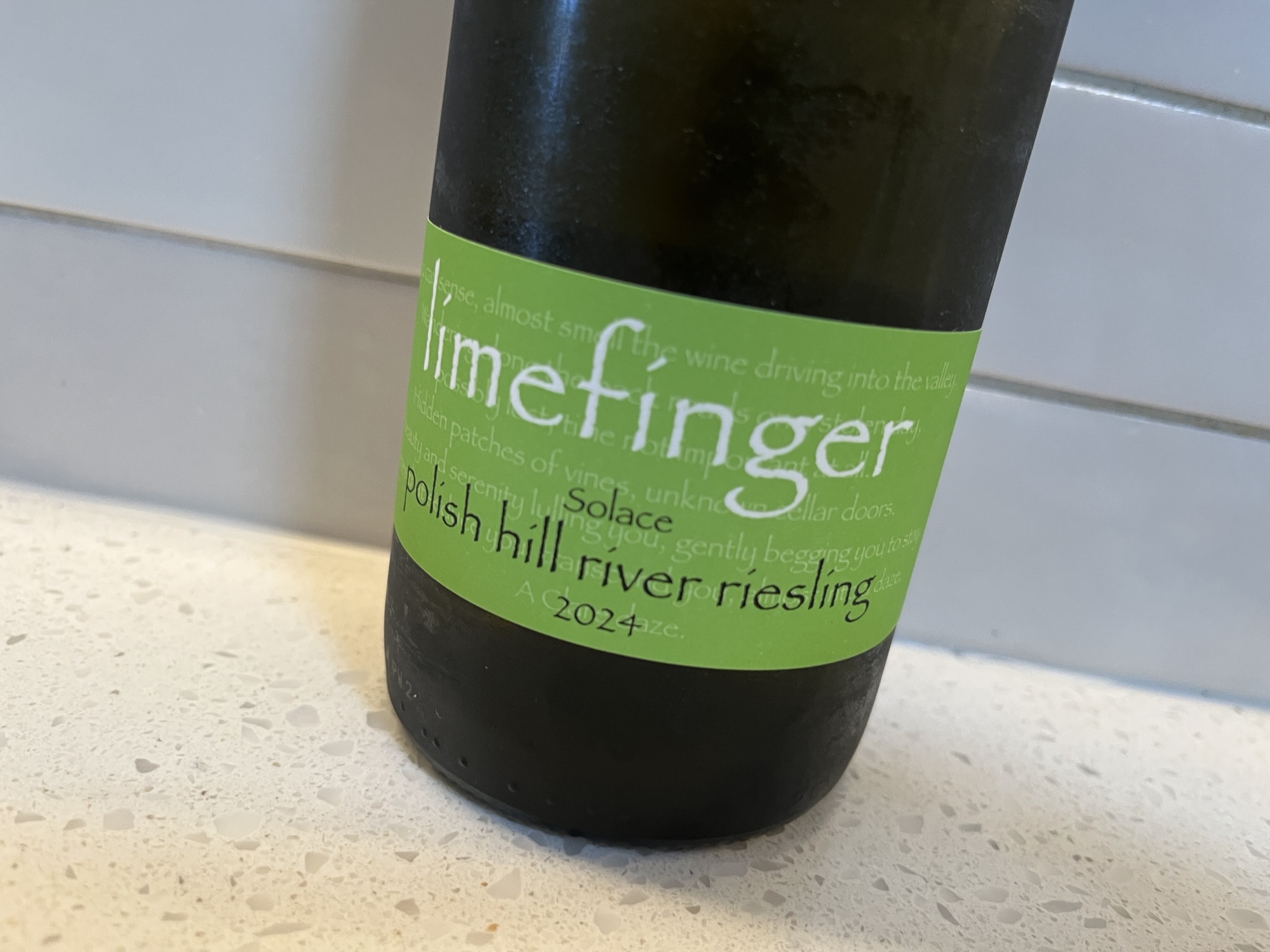 This comes with a sorry note: Limefinger Solace Polish Hill River Riesling 2024
